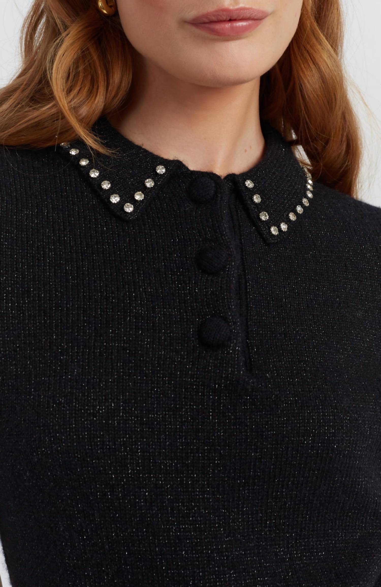 Chinti & Parker Diamonte Polo Sweater in black - women's sweater - alternate view
