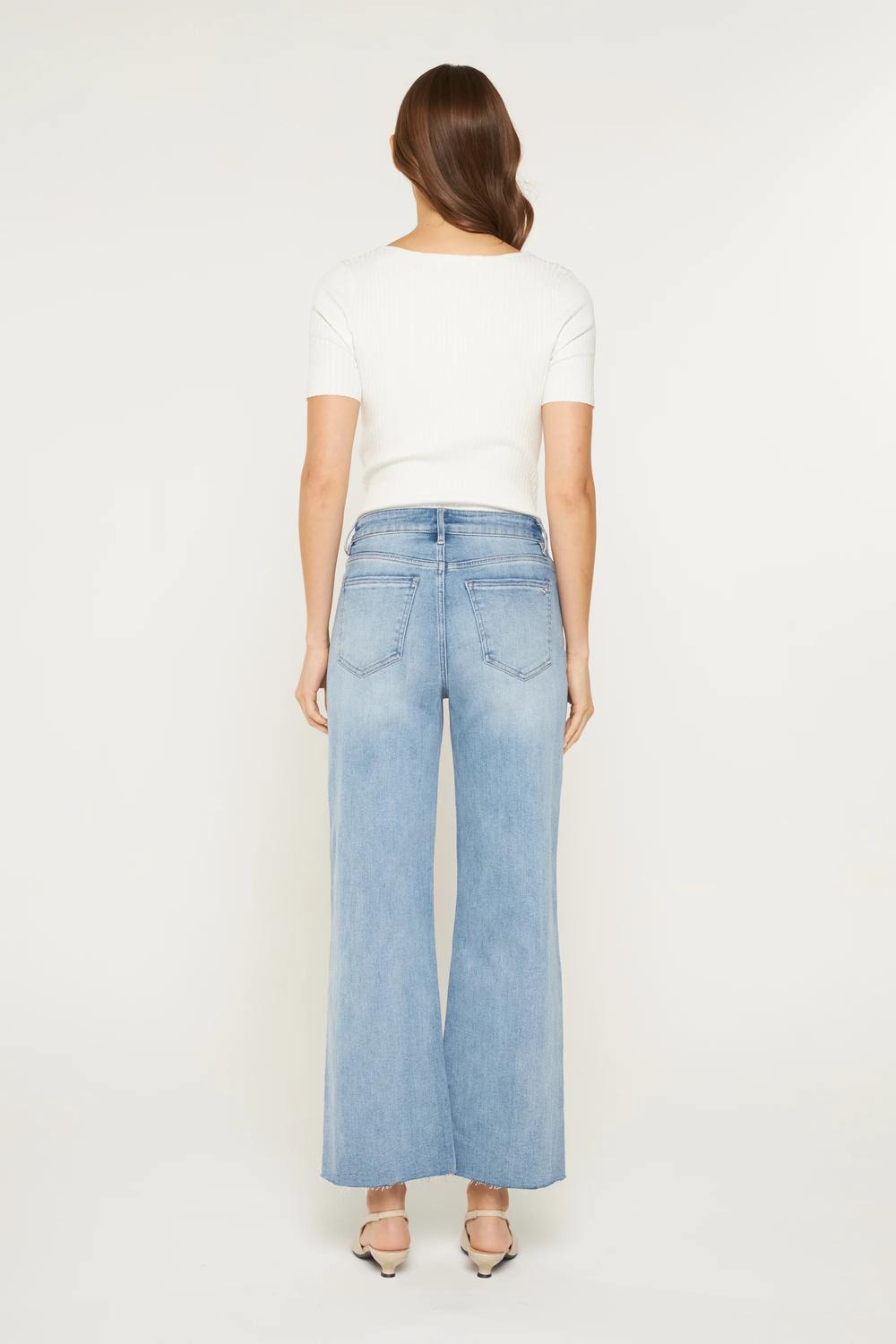 Mica Denim - Tummy Tuck High Rise Wide Raw Hem Jeans