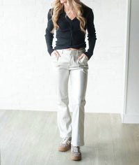 Fate Women's Leather Pants in silver metallic - women's pants - detail view