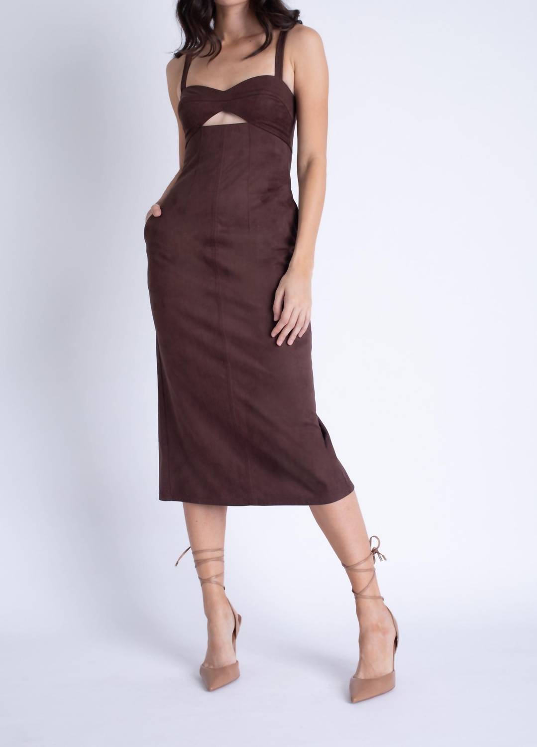 Karina Grimaldi - Olivia Suede Cutout Midi Dress