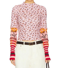 Free People Bold Bowery Folded Sleeve Top in cherry blossom combo - women's sweater