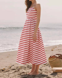 English Factory - Women's Striped Pleated Midi Dress