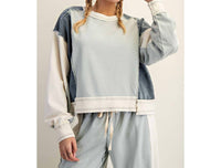 Style Usa - Frayed Color Block Long Sleeve Pullover