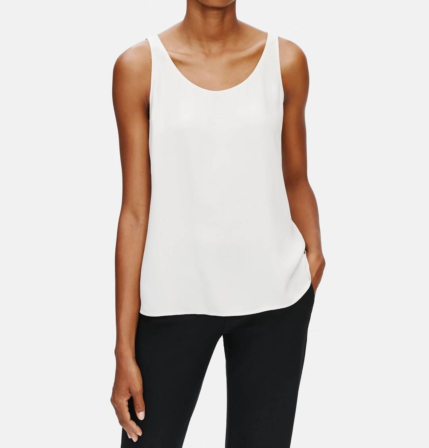 Eileen Fisher Sleeveless Silk Scoop Neck Tank Top in bone - women's tank top