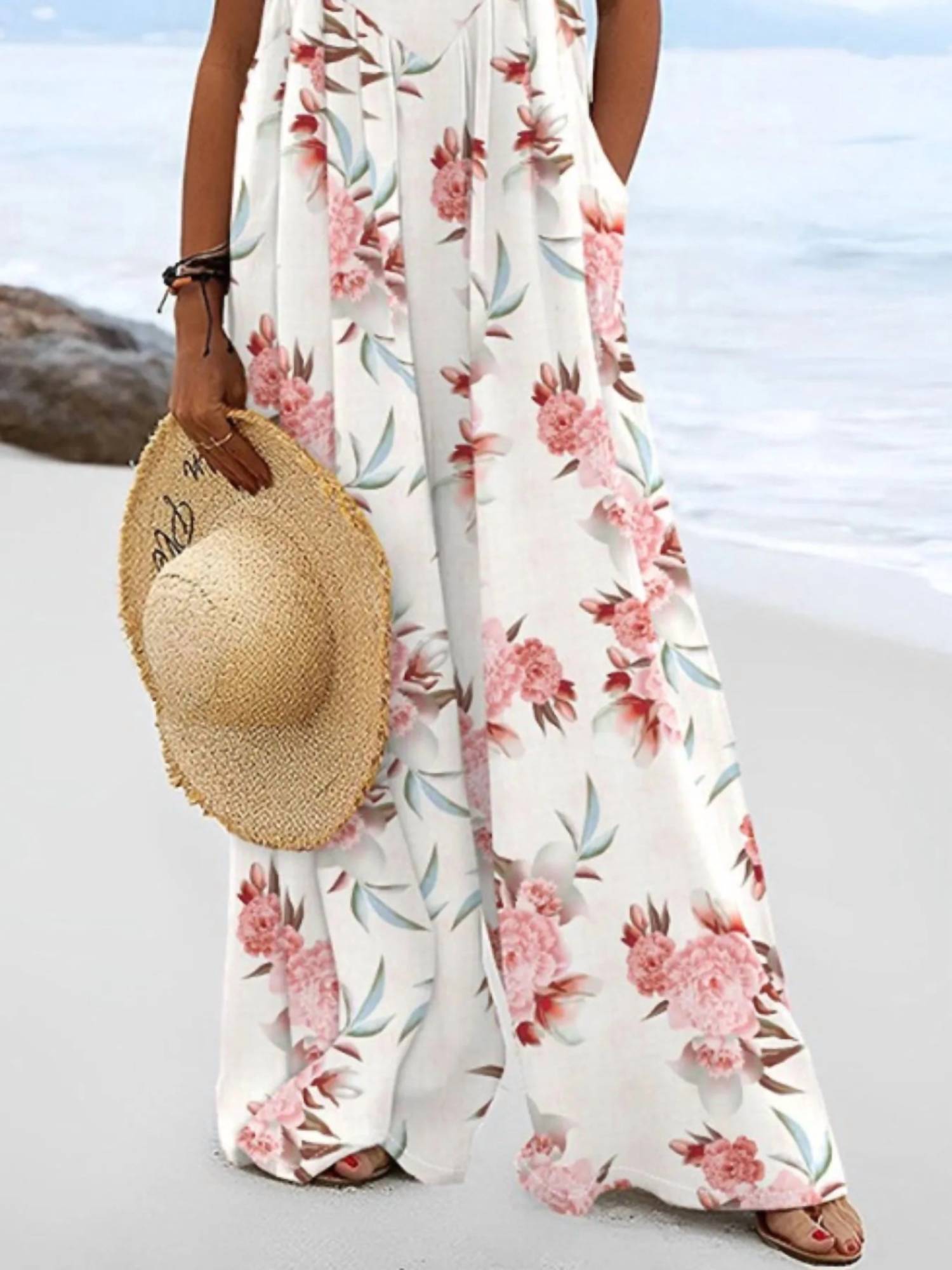 Trendsi - Full Size Floral Wide-Leg Overalls Plus Size