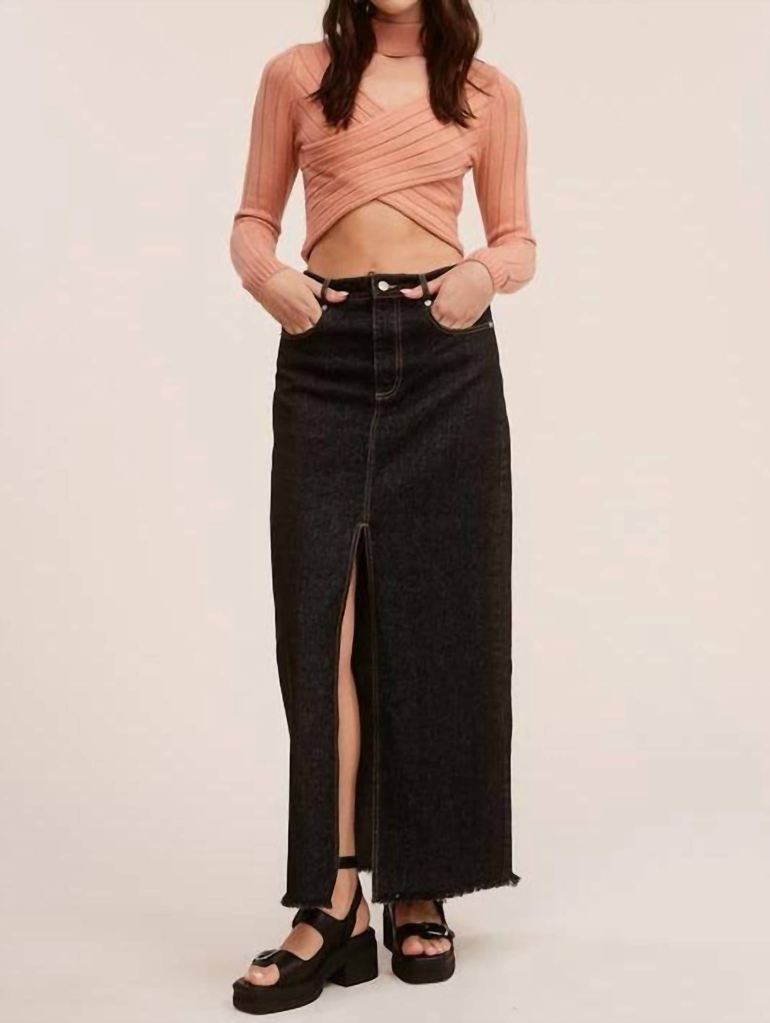 Mimosa - Mid-Rise Denim Maxi Skirt with Front Slit