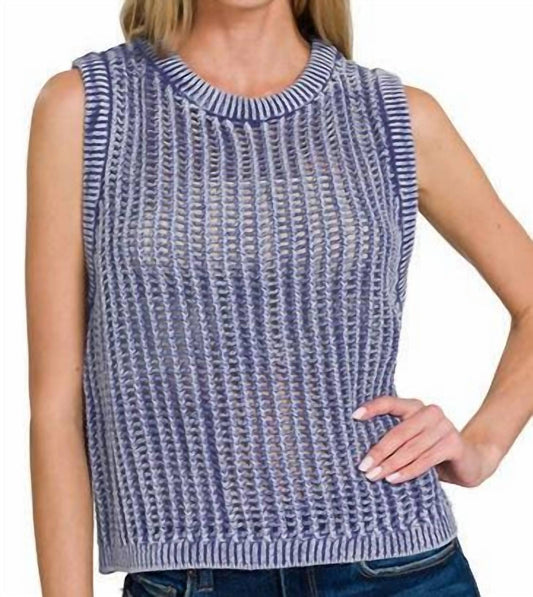 Zenana - Women's Washed Fishnet Sleeveless Sweater