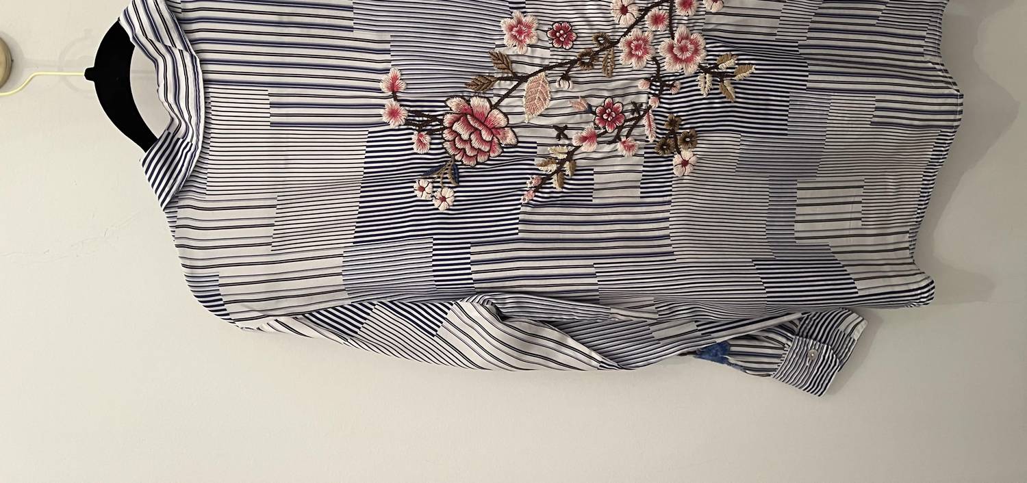 Johnny Was Women's Malta button down in blue plaid - women's blouse - detail view