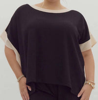 Entro - Ribbed Boat Neck Short Sleeve Top - Plus
