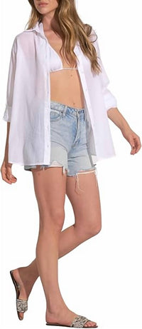 Elan - Long-sleeve Button-down Word Heart Top