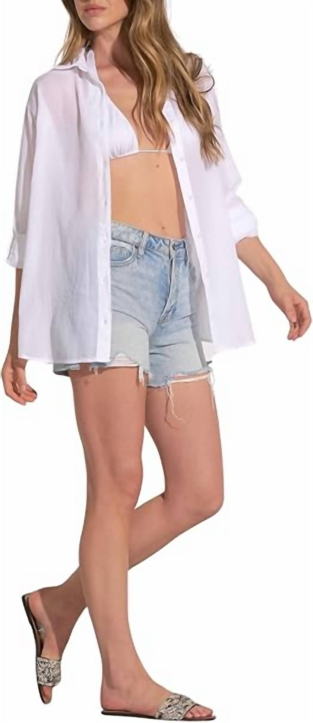 Elan - Long-sleeve Button-down Word Heart Top