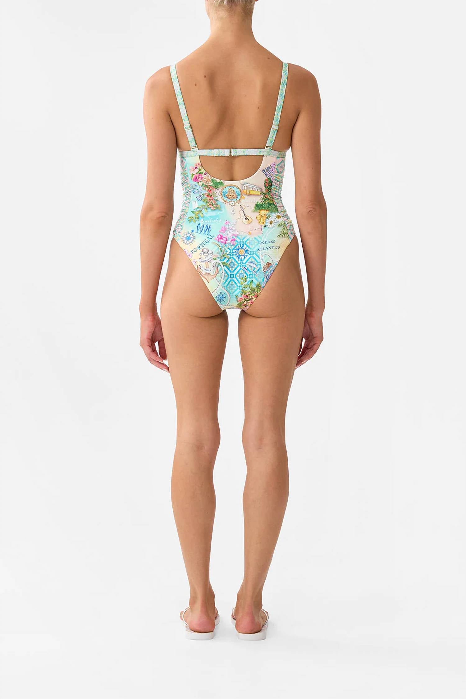Camilla - Knot Front Ruched Panelled Triangle One Piece