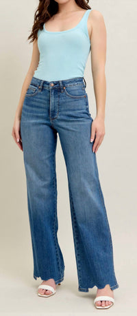 Judy Blue All Chewed Up Wide Leg Jean in blue - women's jeans
