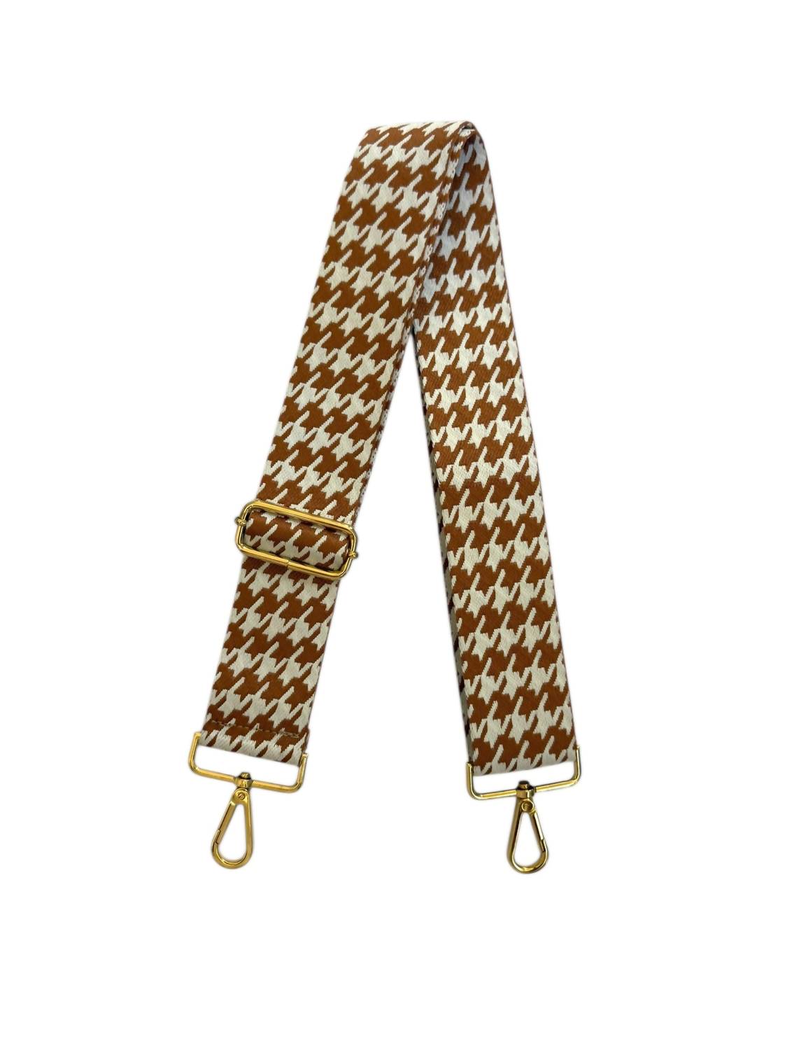 Made in Italy Women's Woven Guitar Style Bag Strap in italy women s woven guitar style bag strap in brown white houndstooth - women's item
