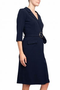 Sharagano - Notched Collar Crepe Dress
