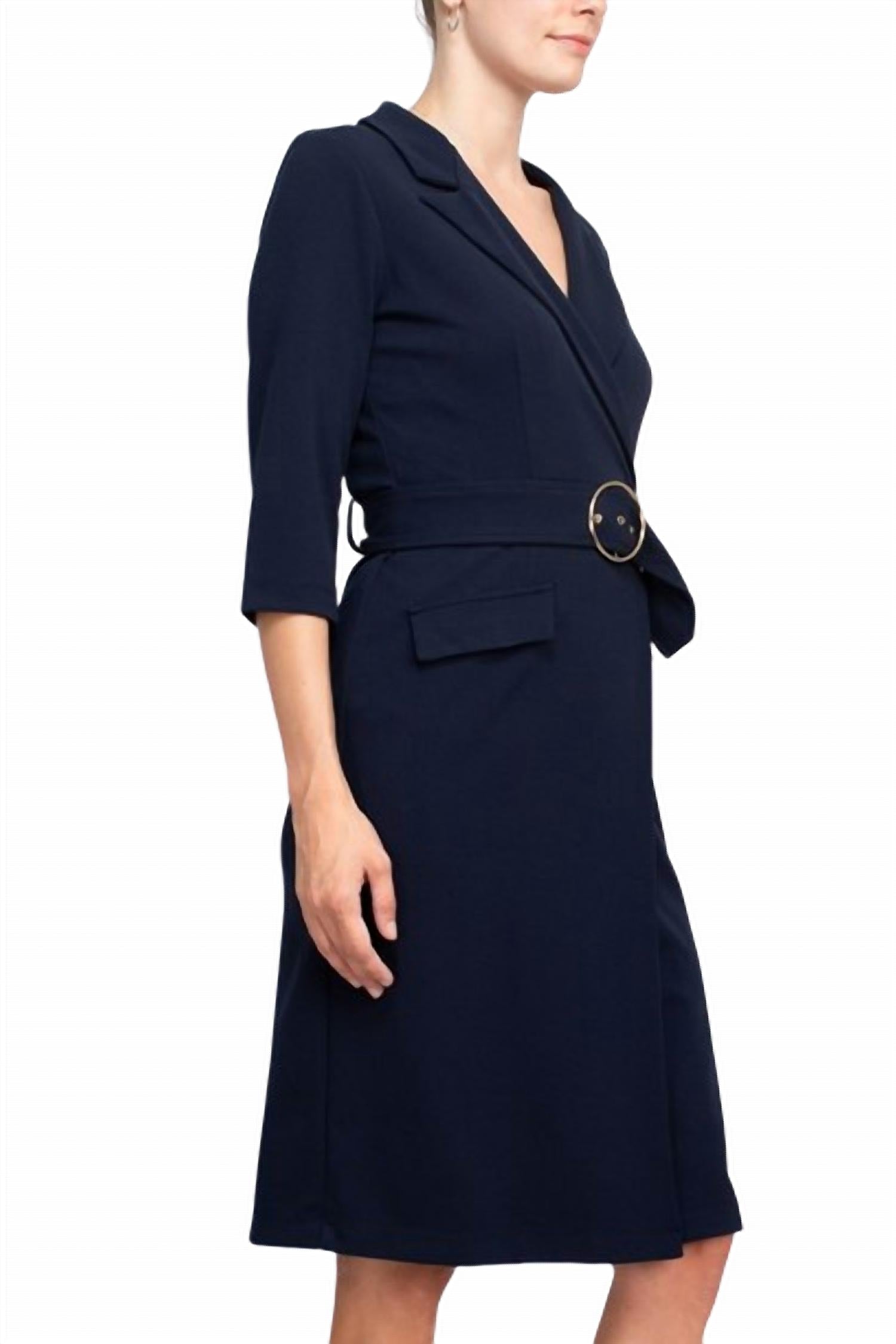Sharagano - Notched Collar Crepe Dress