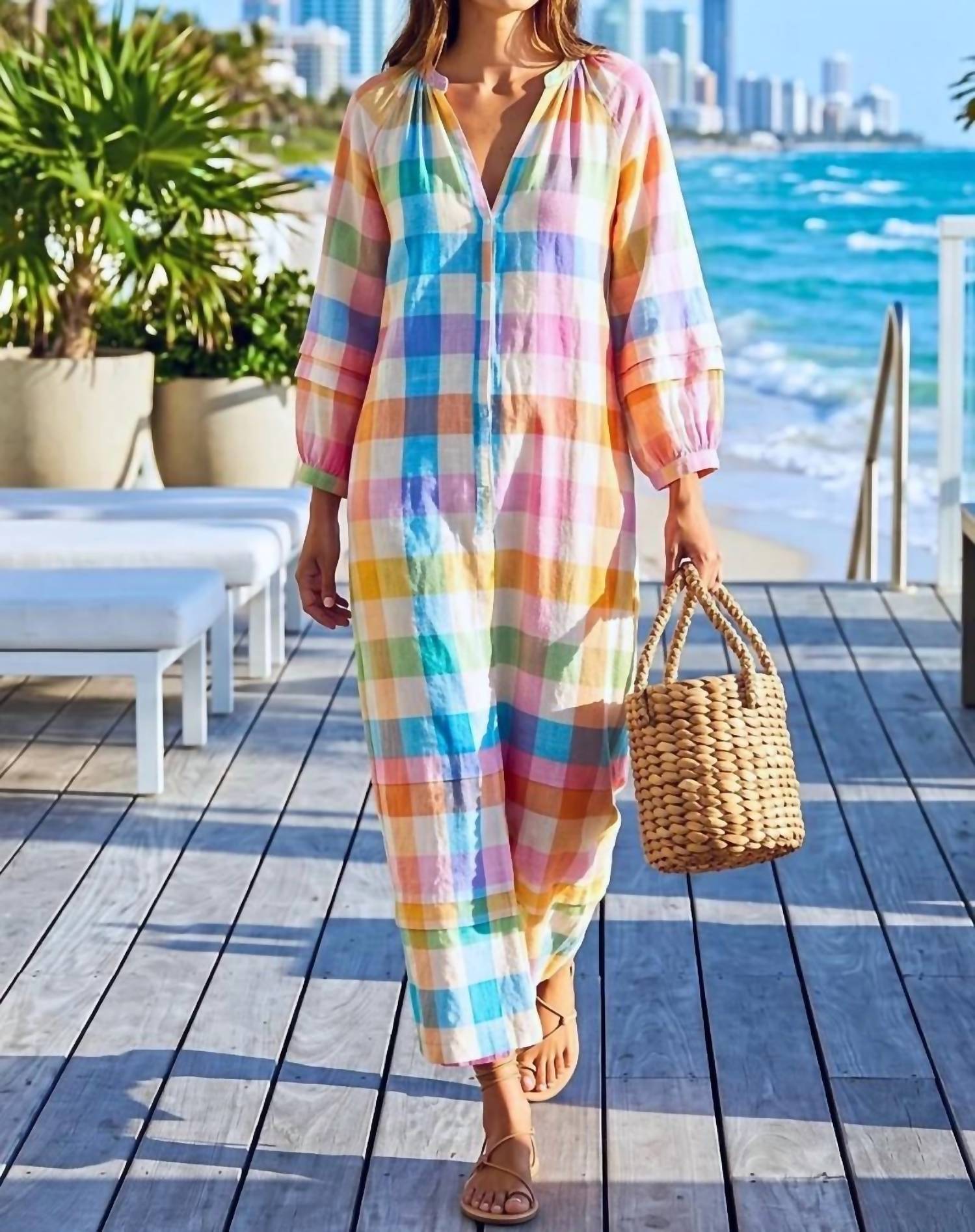 Sunshine Tienda - Cleo Plaid Maxi Dress