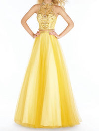 ALYCE PARIS Two Piece Halter Tulle Prom Dress in daffodil - women's dress
