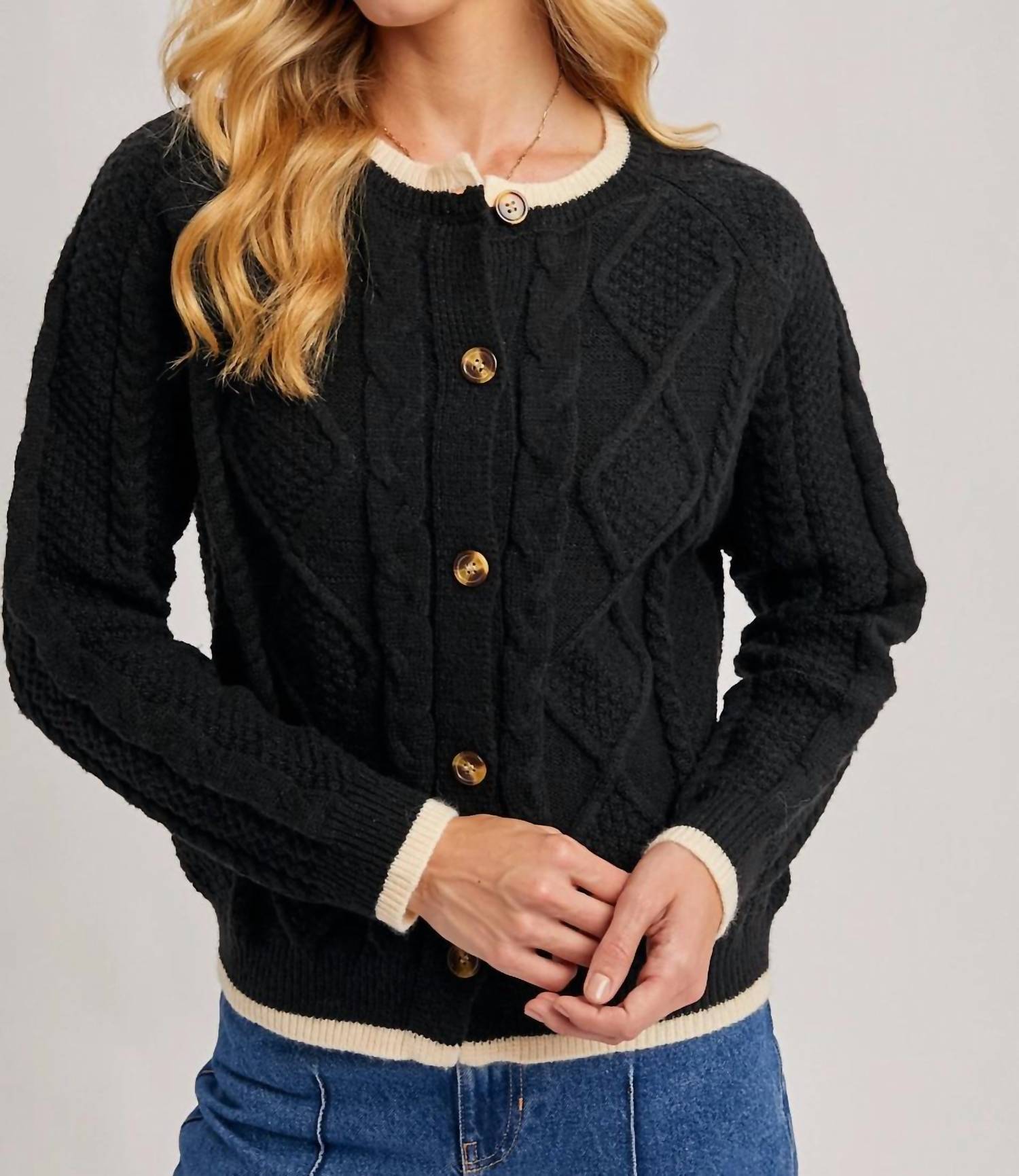 Bluivy - Button Down Cable Knit Cardigan