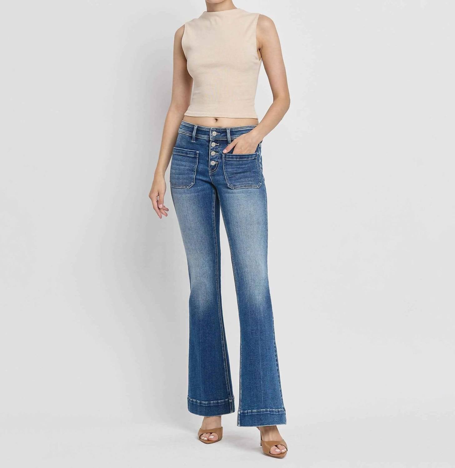 VERVET BY FLYING MONKEY Mid Rise Trouser Hem Flare Jean in gleefully - women's jeans - view 6