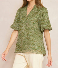 Entro - Bubble Sleeve V-Neck Top