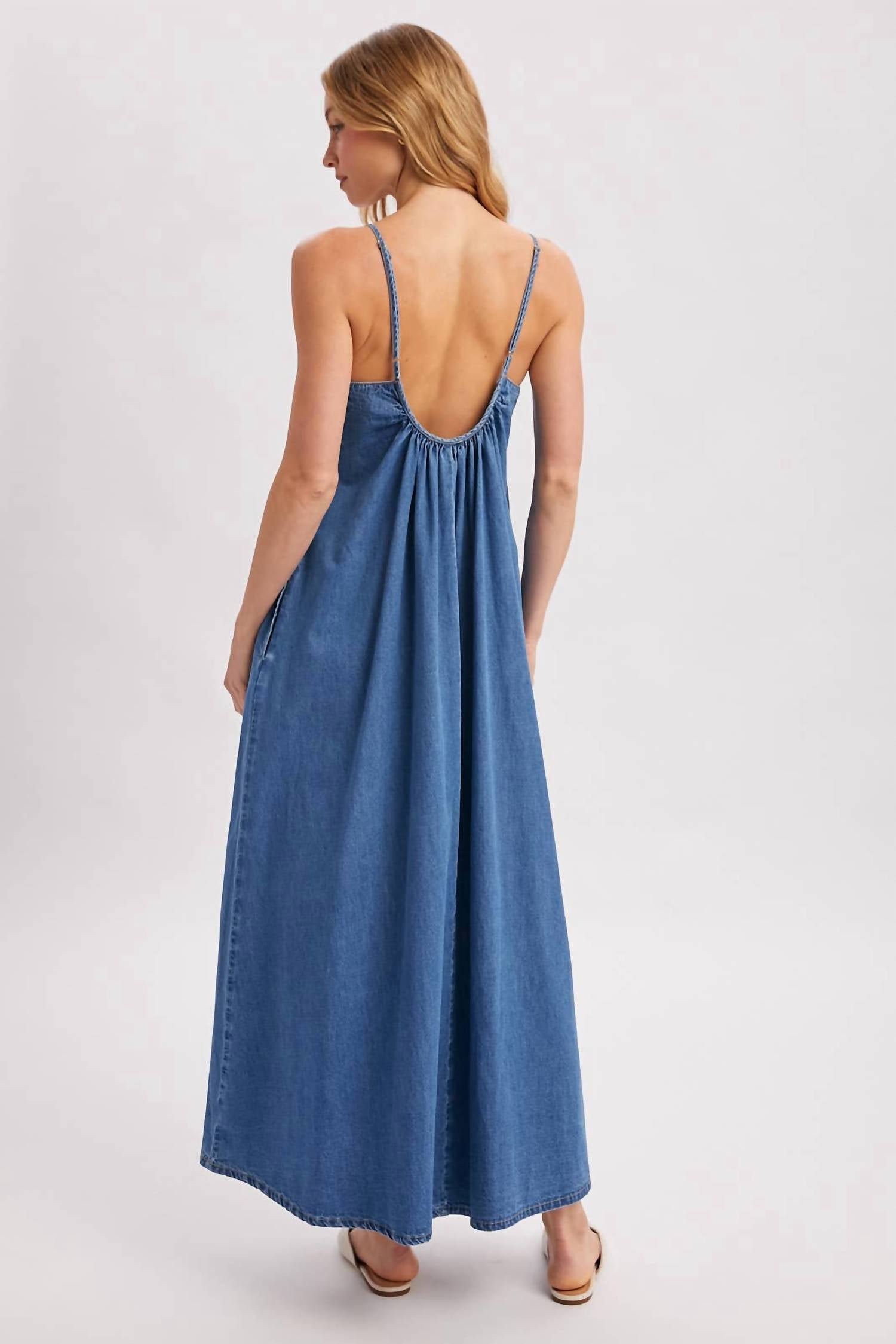 Bluivy - Denim Chambray Open Back Maxi Dress