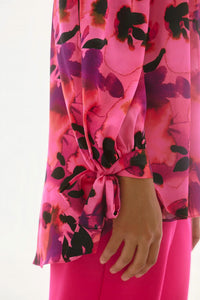 Joseph Ribkoff - Floral Print Satin Off-shoulder Boxy Top