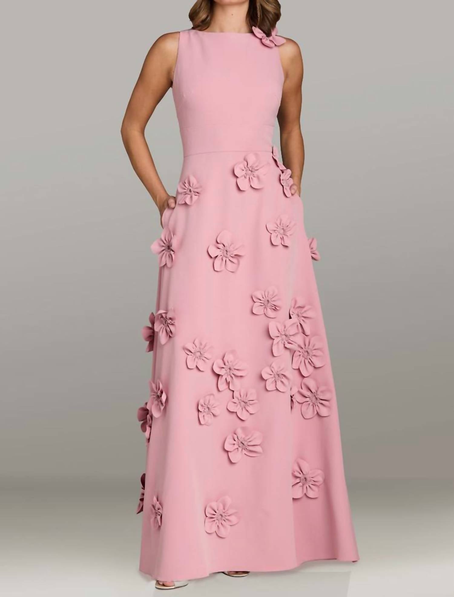 Gia Franco - Bateau Neck Sleeveless A-line Floral Dress