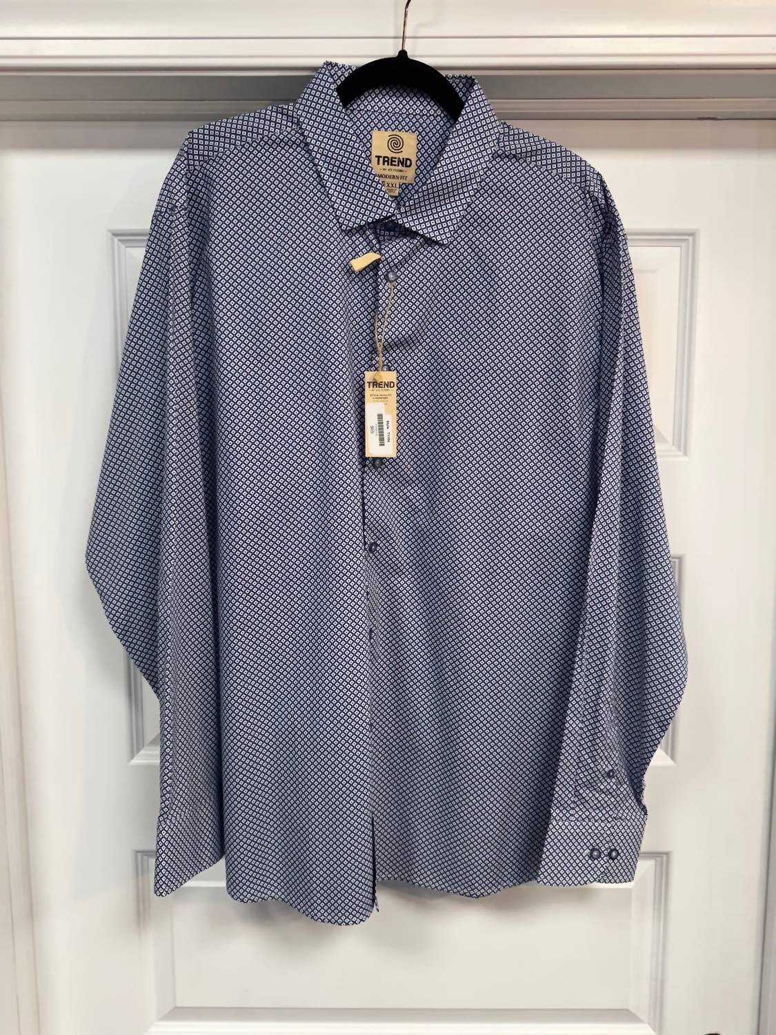 F/X Fusion Men's Long Sleeve Stacked Square Print Shirt in blue grey - men's long sleeve top