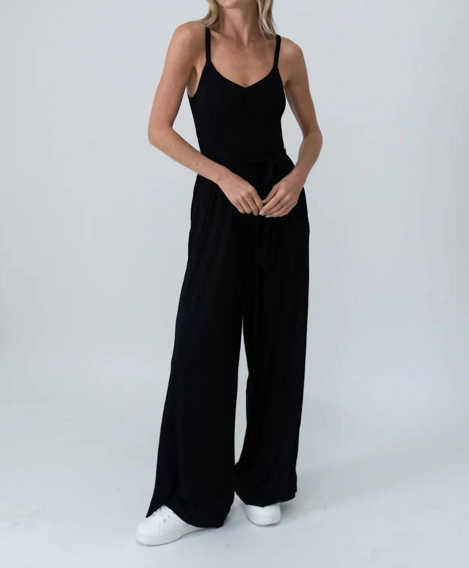 SIX/FIFTY Shannon Side Tie Jumpsuit in black - women's pants
