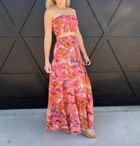 Ee:Some - Tropical Bandeau Floral Skirt Set