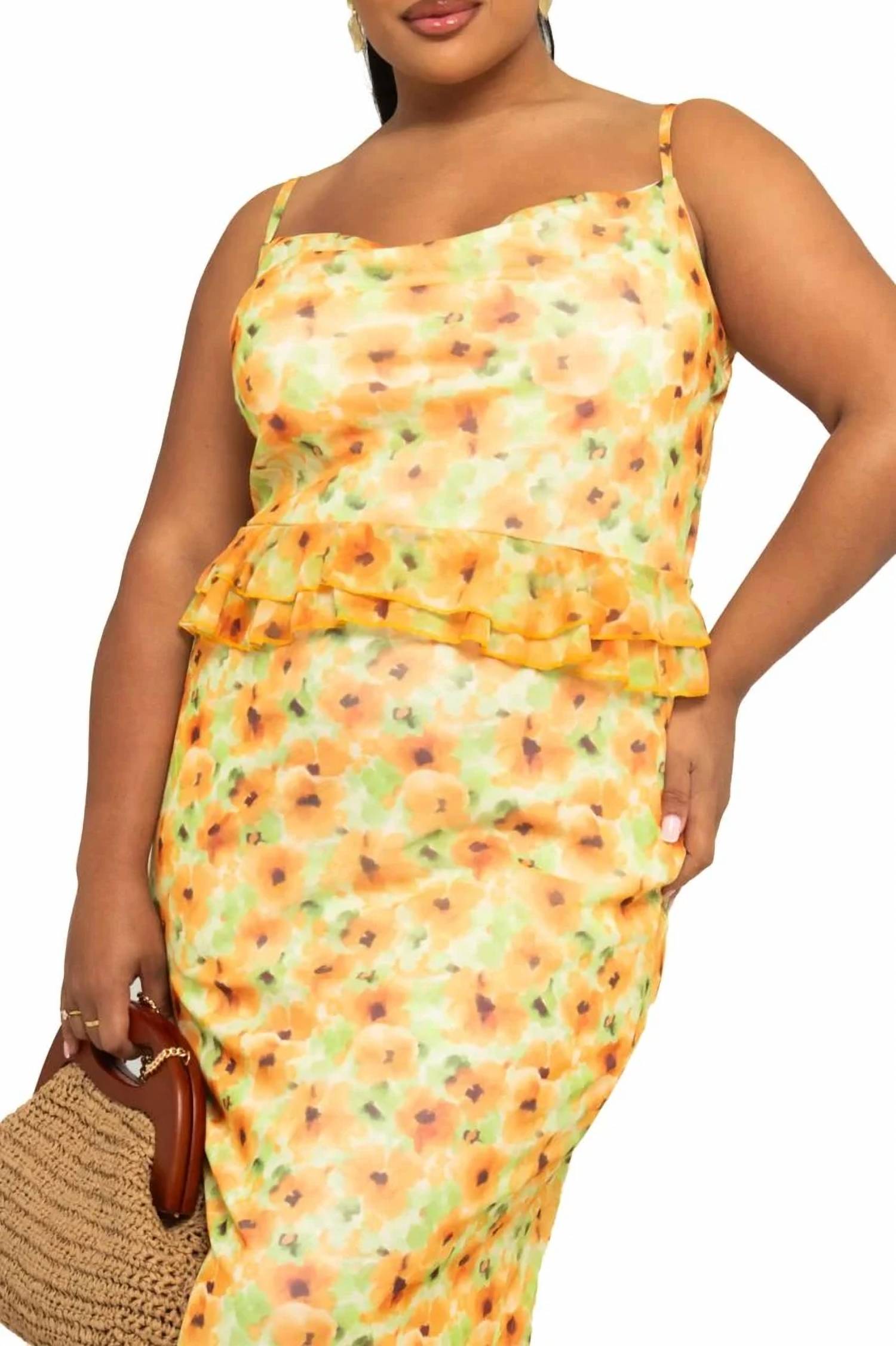 Fashion Szn Curve - Sleeveless Floral Mesh Midi Dress