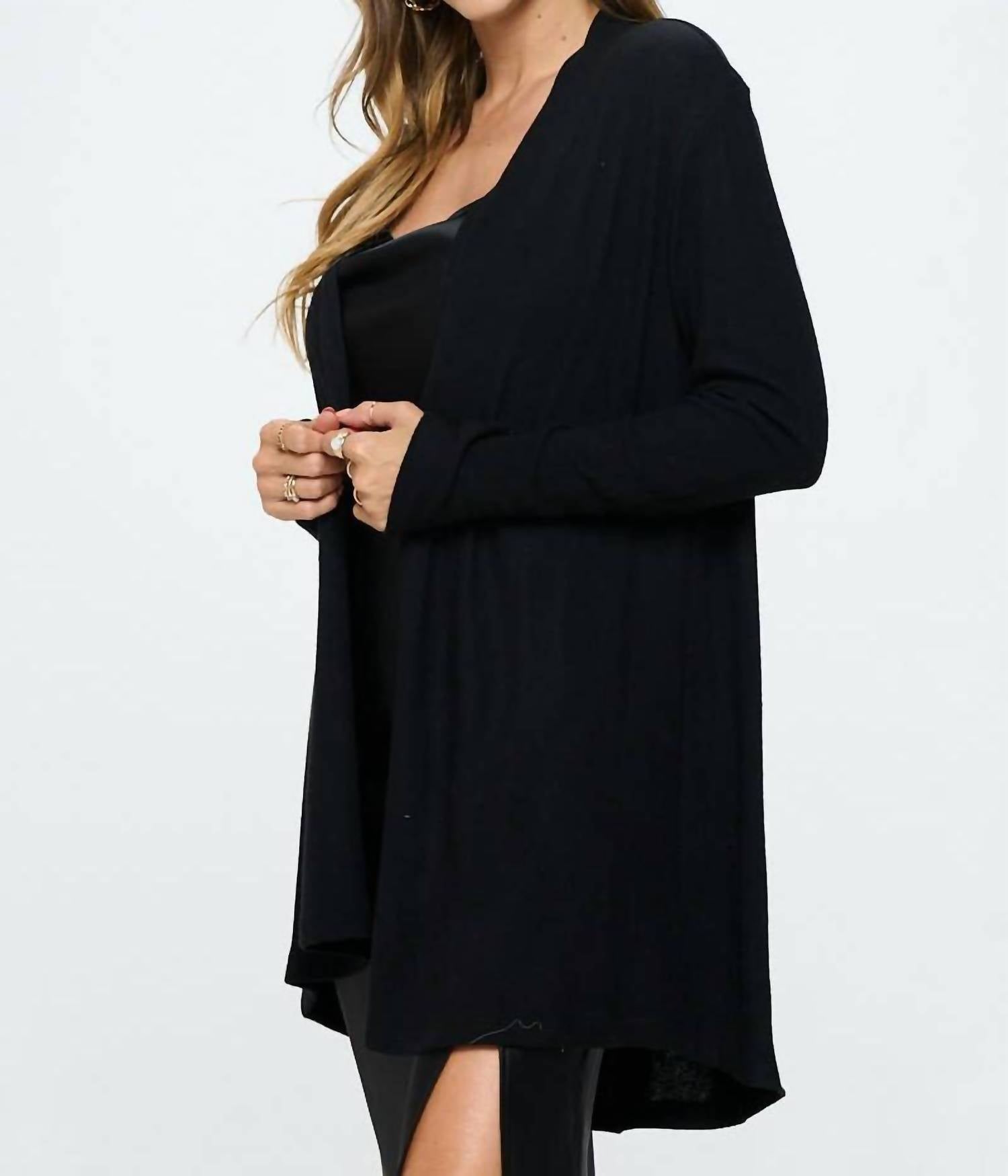 Renee C Brushed Knit Draped Cardigan With Cashmere Feel in black - women's cardigan - detail view
