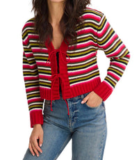 ALLISON NEW YORK Hailey Tie Cardigan in red multi - women's cardigan - alternate view