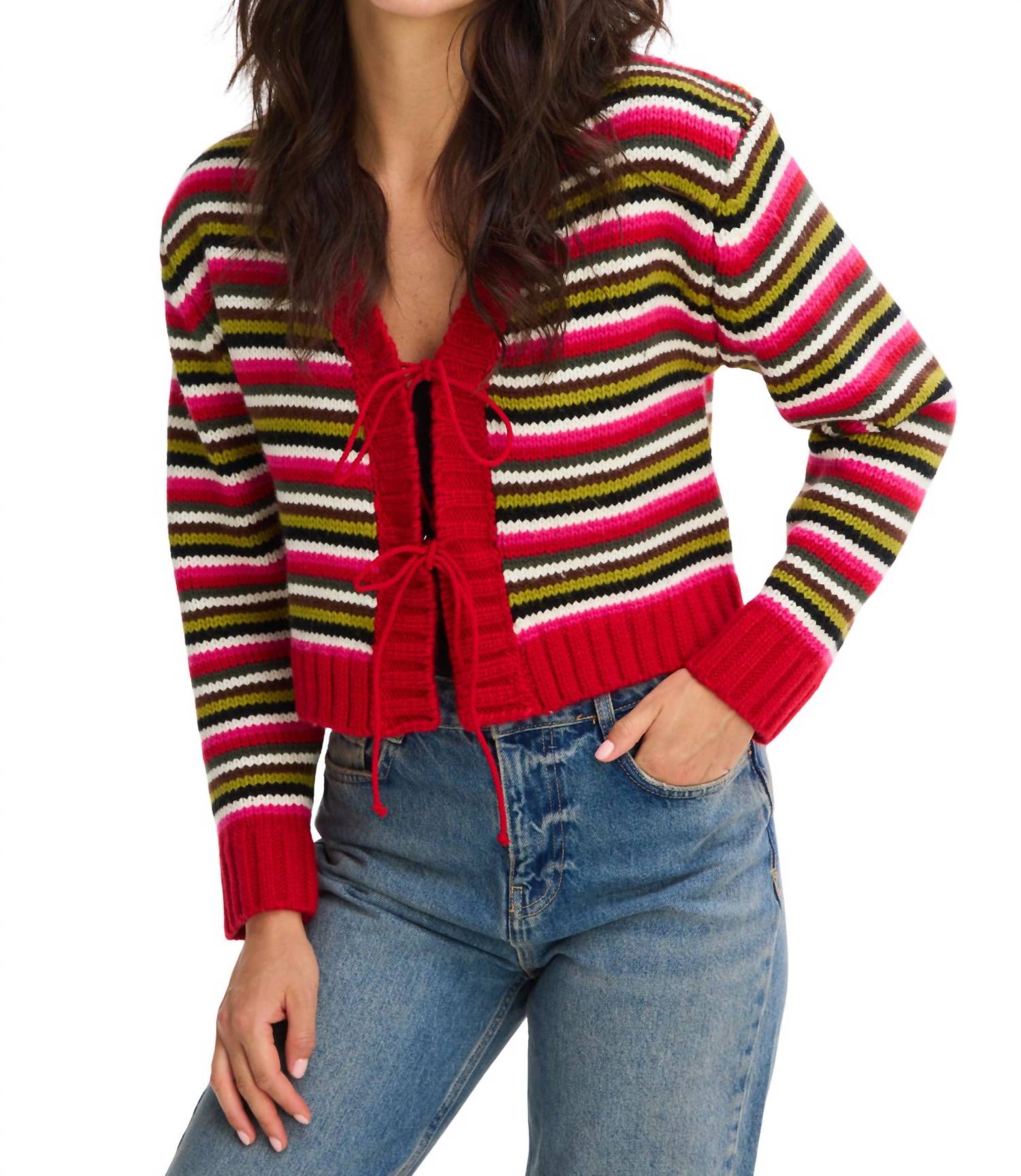 ALLISON NEW YORK Hailey Tie Cardigan in red multi - women's cardigan - alternate view