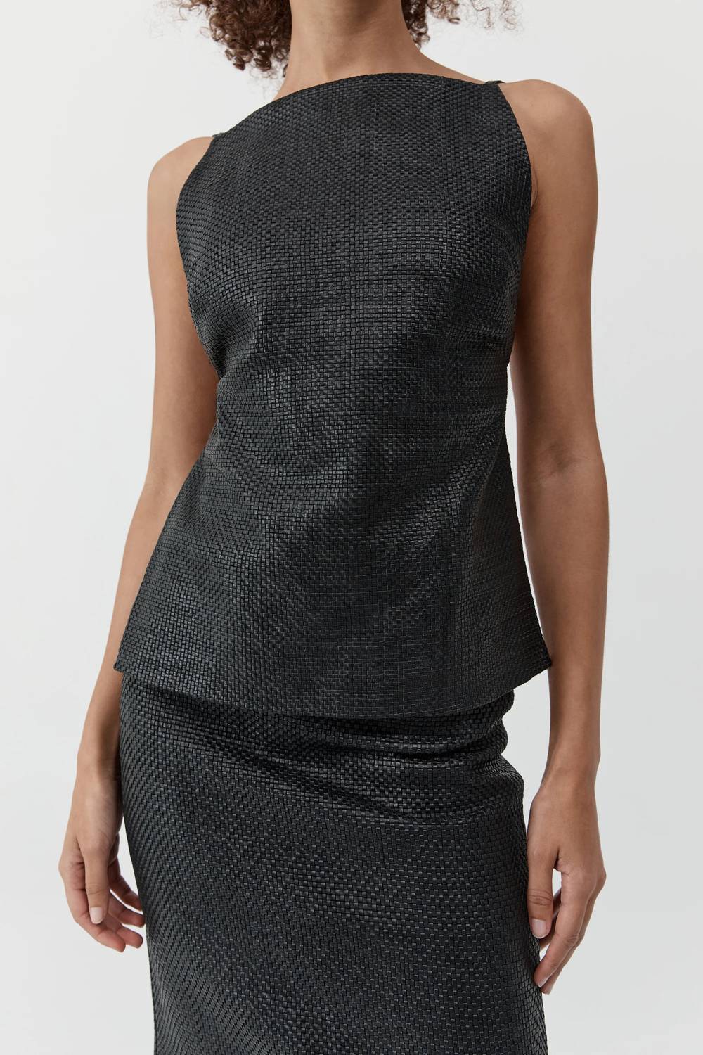 St. Agni - Woven Leather Square Neck Top
