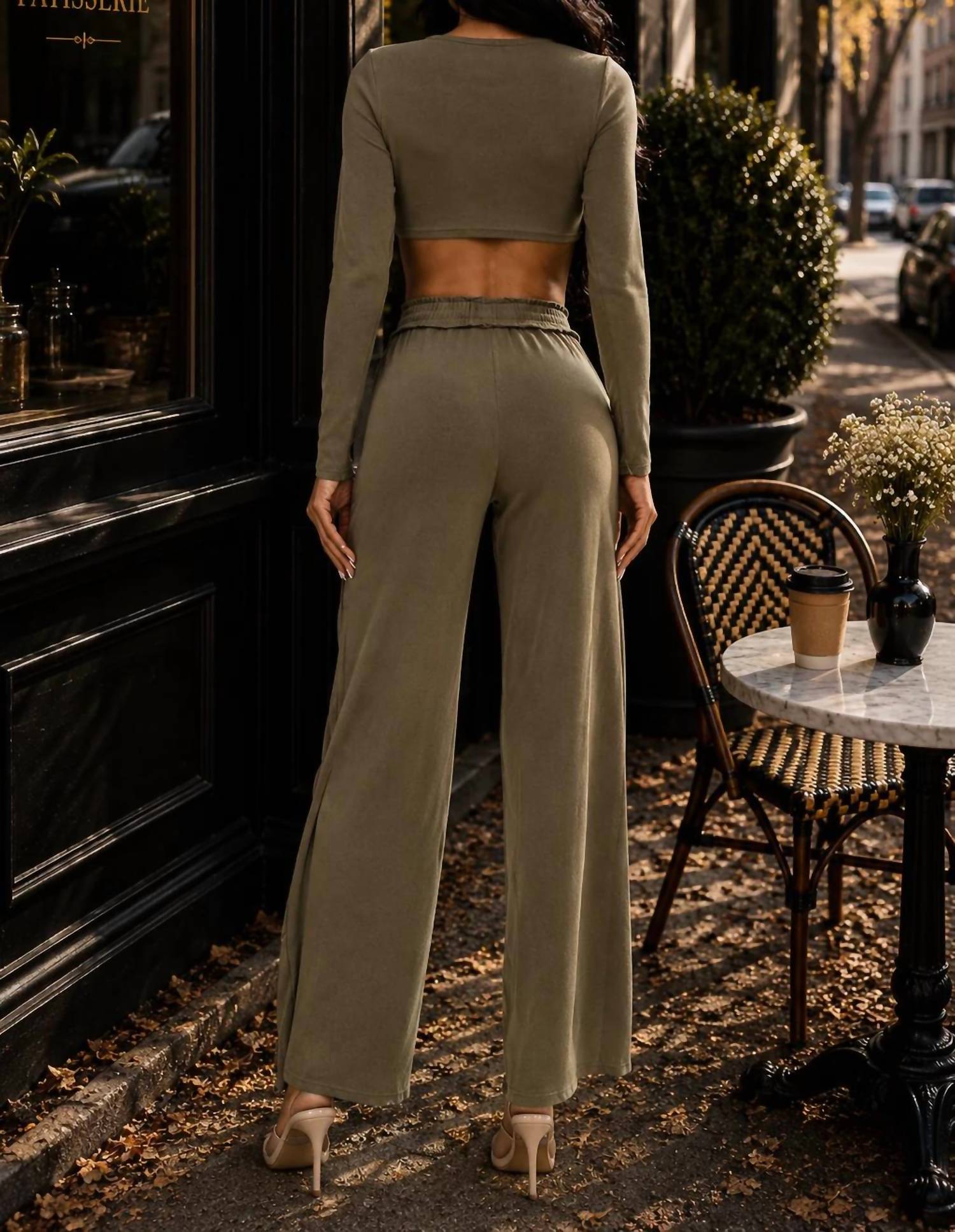 Surelymine - Sloane Mineral Wash Crop Top And Wide-leg Pants Set