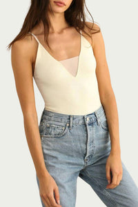 SHEER-PANELED STRETCH-JERSEY TOP
