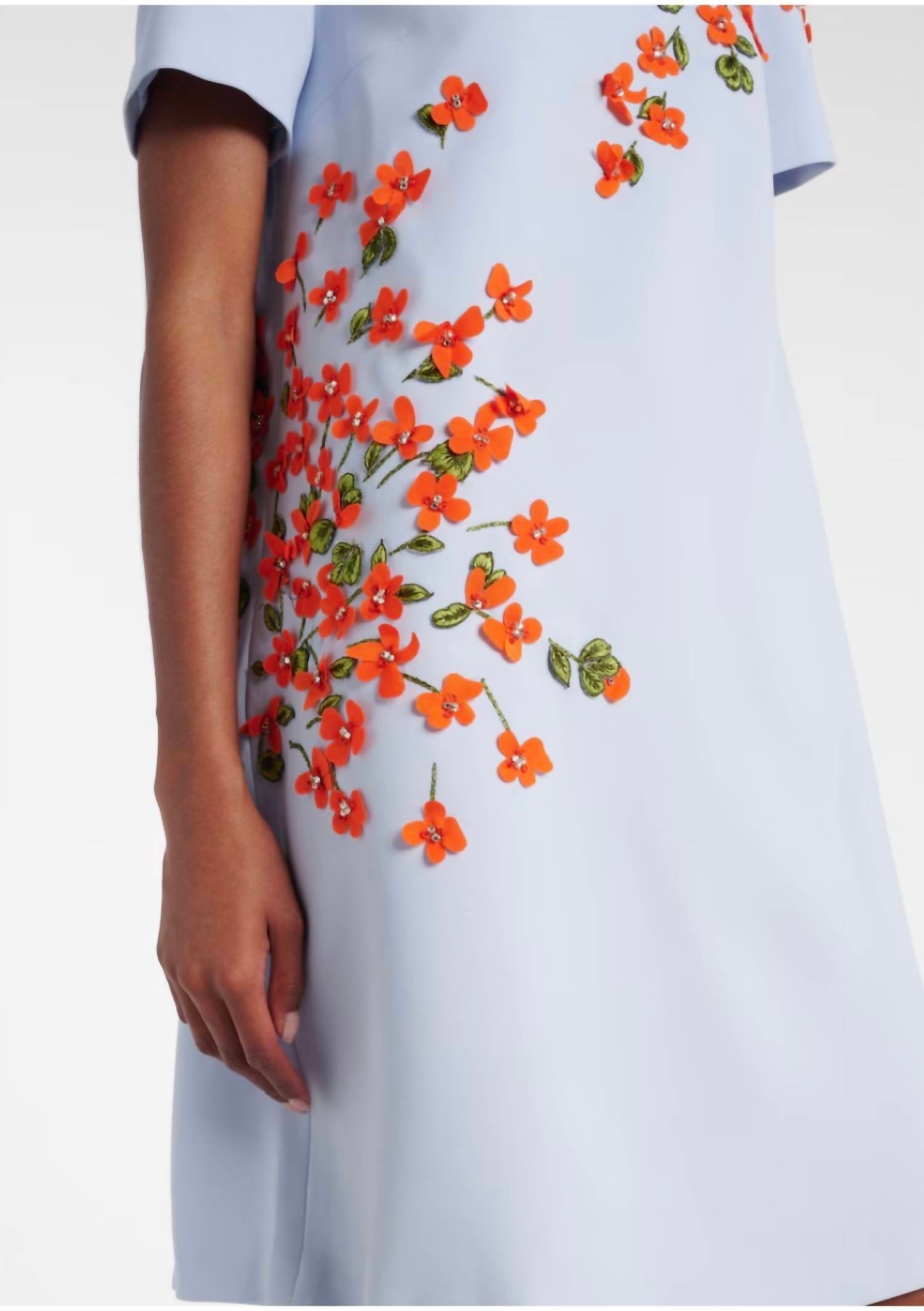 Carolina Herrera - Embroidered Short Sleeve Dress