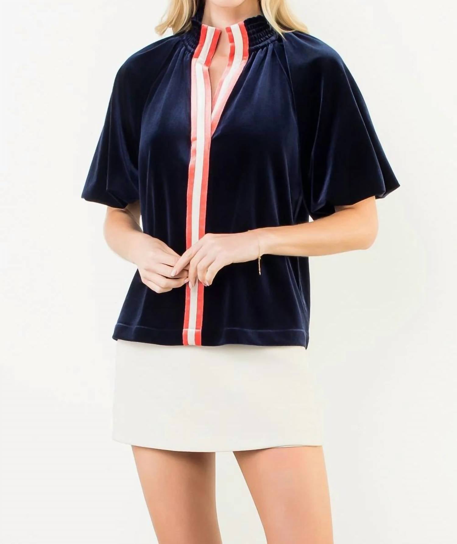 THML Erickson Velvet Top in navy - women's t-shirt