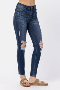 Judy Blue - High Rise Button Fly Cuffed Skinny Jeans