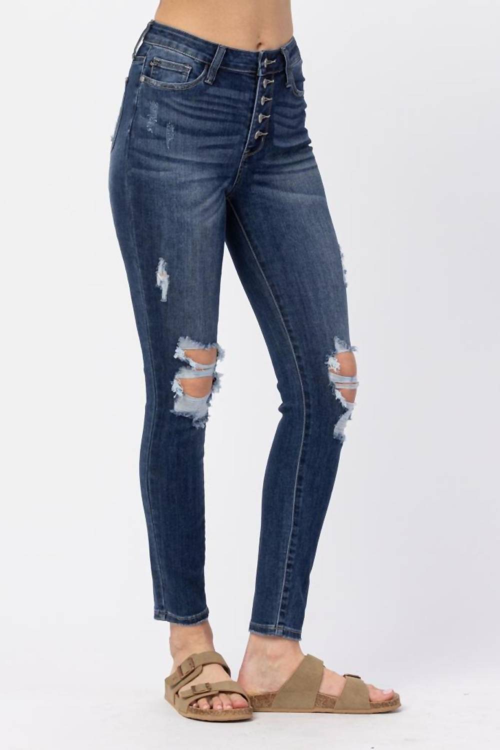 Judy Blue - High Rise Button Fly Cuffed Skinny Jeans