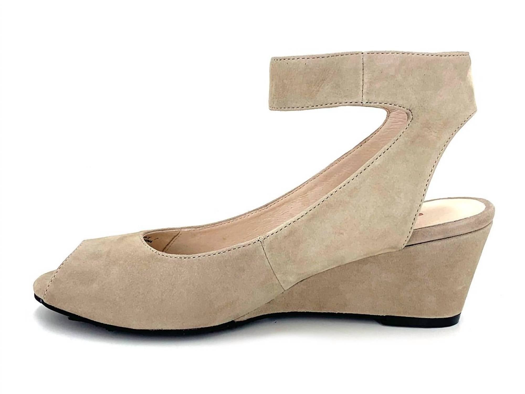 SACHA LONDON Women's Venice Wedge Sandal in taupe kid suede - women's heels