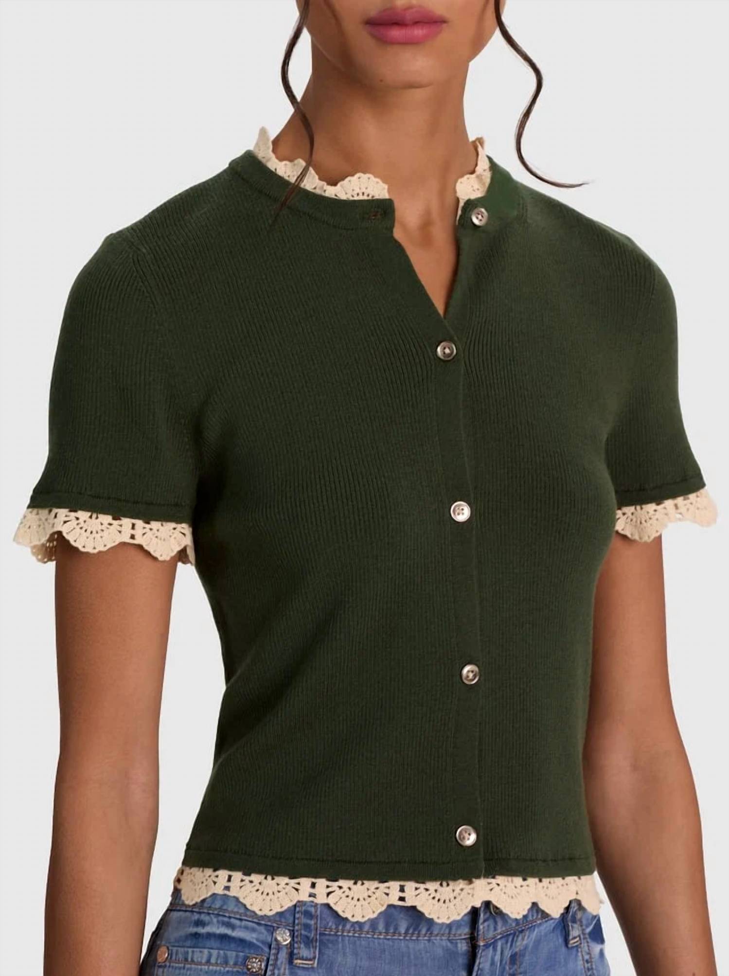 Alice + Olivia - Ciara Lace Trim Cardigan