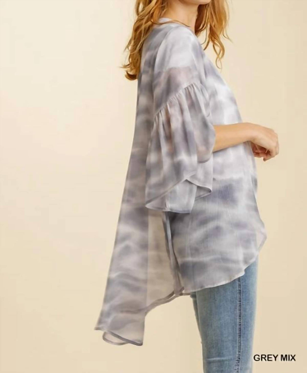 Umgee - Three Quarter Ruffle Sleeve Open Front Kimono