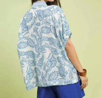 Umgee - Botanical Print Mixed Trim Tunic Top