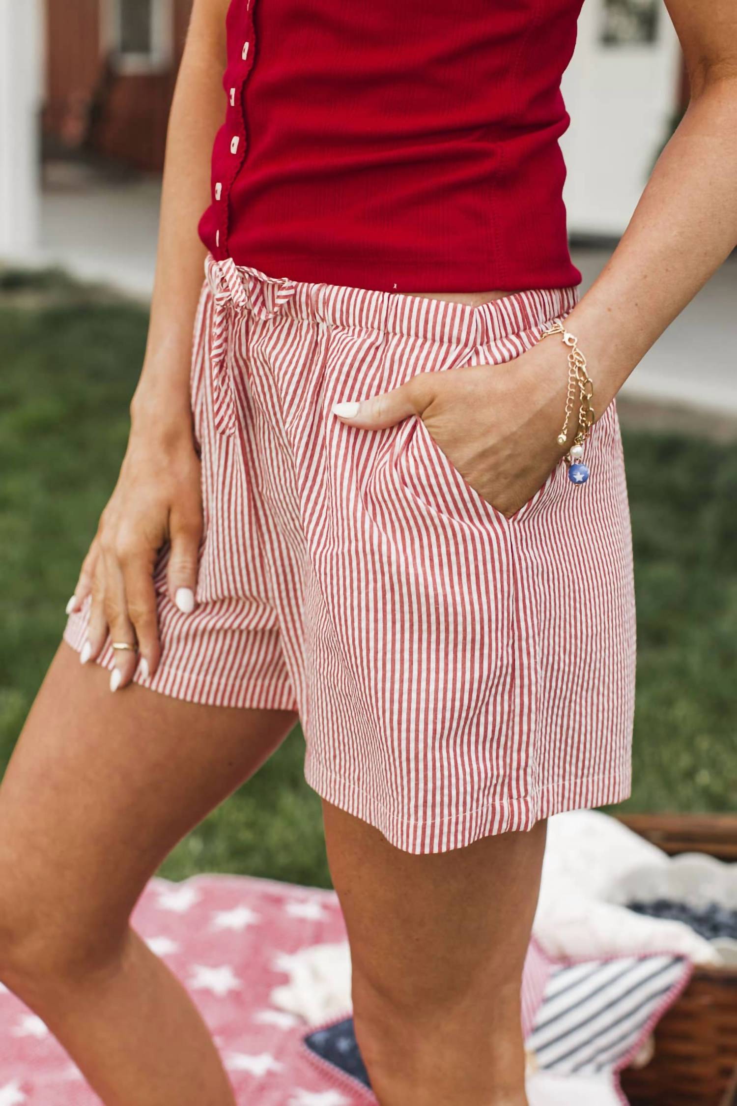 Charlotte Avery - Striped Coastal Drawstring Shorts