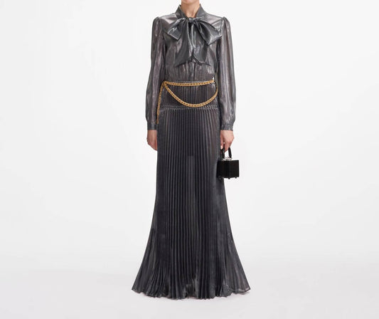 Self-Portrait - Metallic Pussy Bow Dress