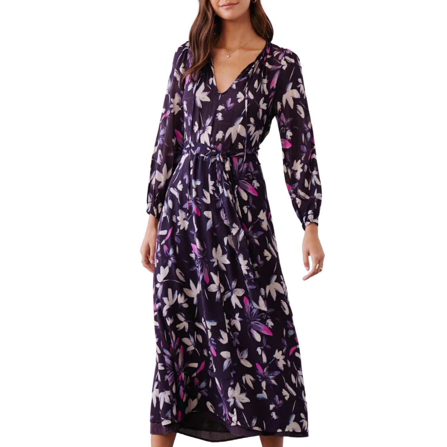Bella Dahl Women's Smocked Back Maxi Dress in floral plum print - women's dress