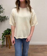 AEMI + CO Short Sleeve Knit Sweater in cream - women's t-shirt - view 4